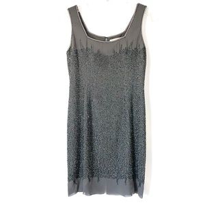 BIEFF BASIX Beaded Mini Evening Silk Dress Gray Size 2 Equal Size 8 UK